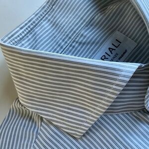 ORIALI Firenze gray pinstripe fine Cotton shir Sz 16 made by hand in Italy  🇮🇹